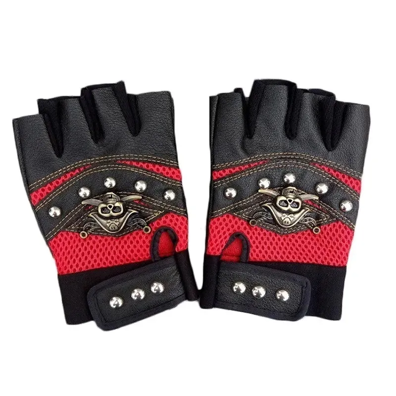 PU Leather Skull Punk Black Driving Motorcycle Biker Fingerless Gloves Mens Womens Gloves Gift