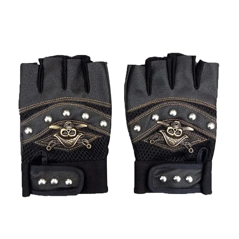 PU Leather Skull Punk Black Driving Motorcycle Biker Fingerless Gloves Mens Womens Gloves Gift