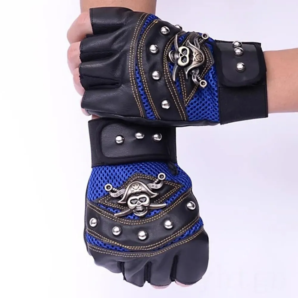 PU Leather Skull Punk Black Driving Motorcycle Biker Fingerless Gloves Mens Womens Gloves Gift