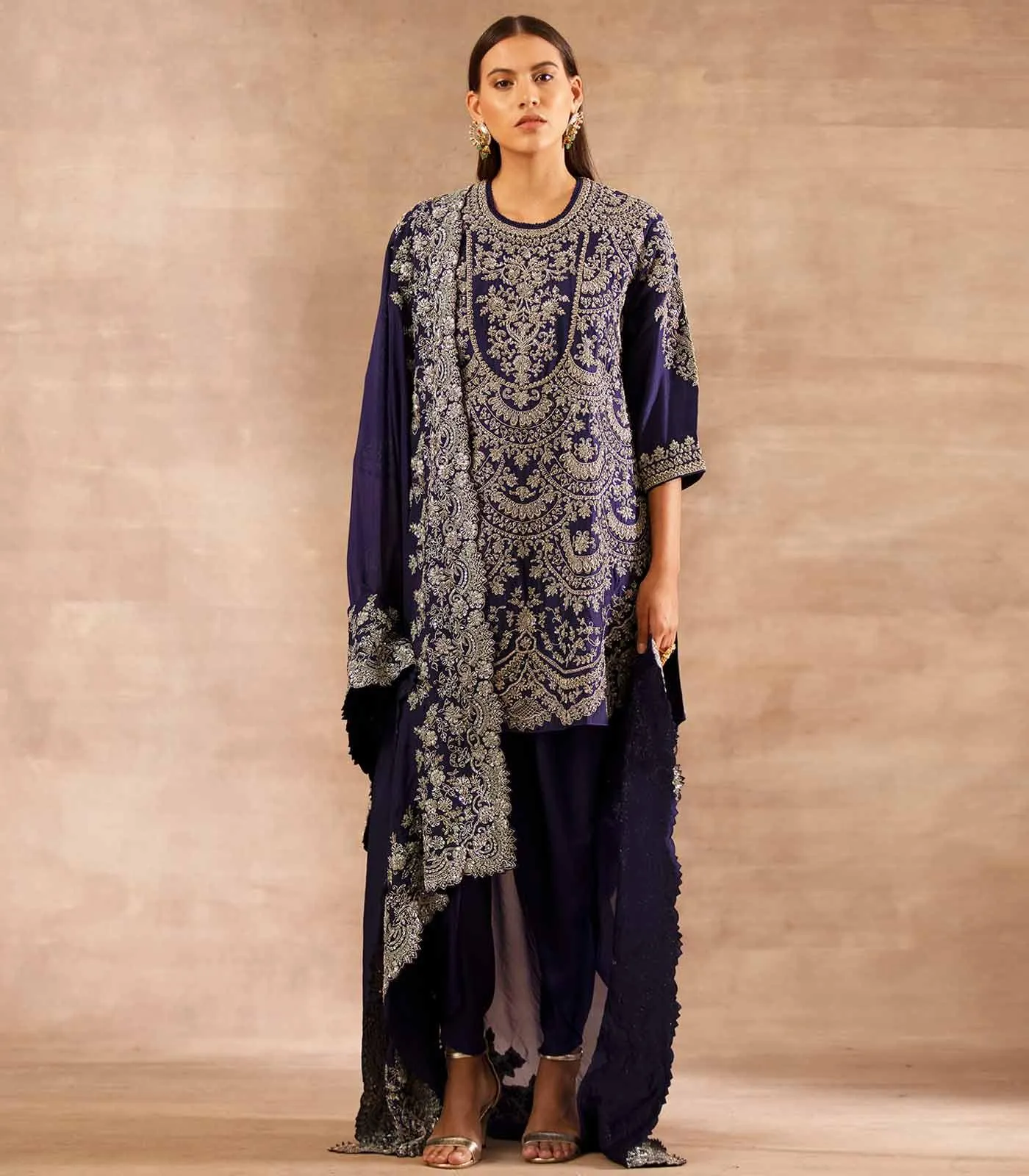 Purple Embroidered Tunic Set