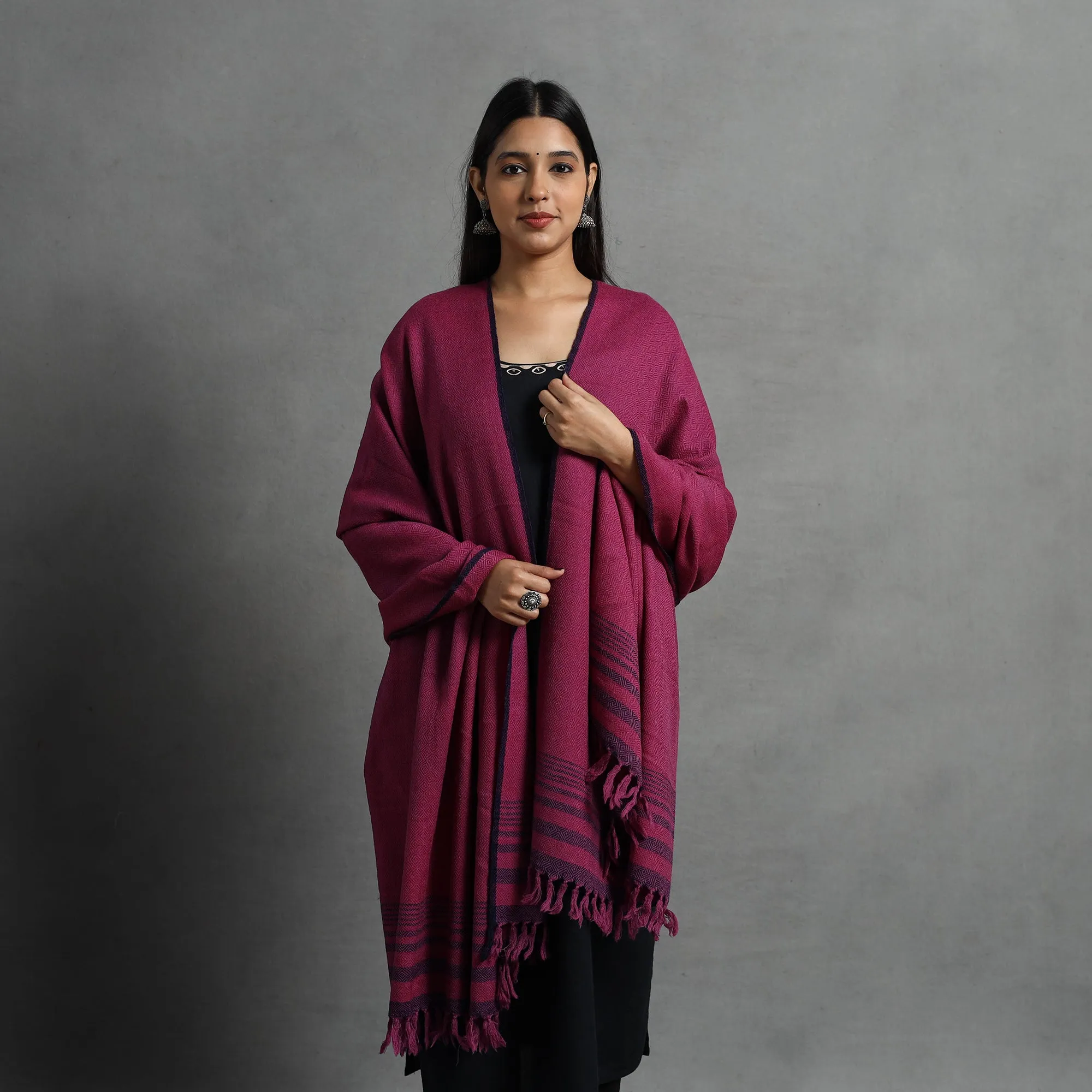 Purple - Kumaun Handwoven Pure Merino Wool Shawl for Women 56