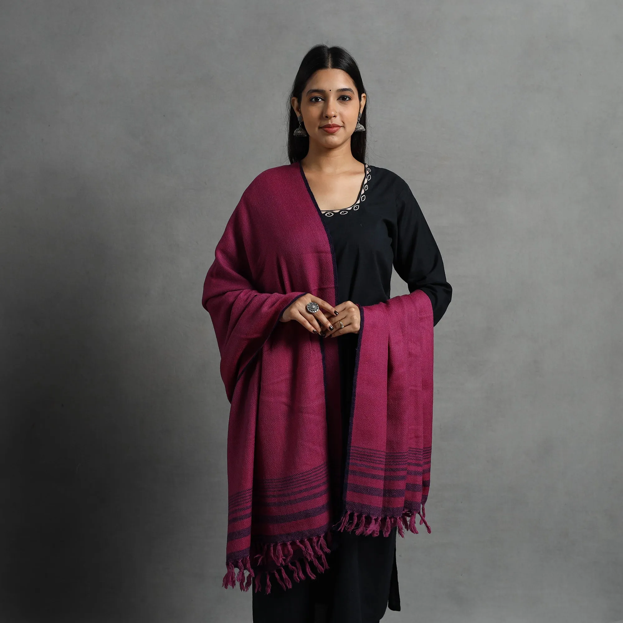 Purple - Kumaun Handwoven Pure Merino Wool Shawl for Women 56