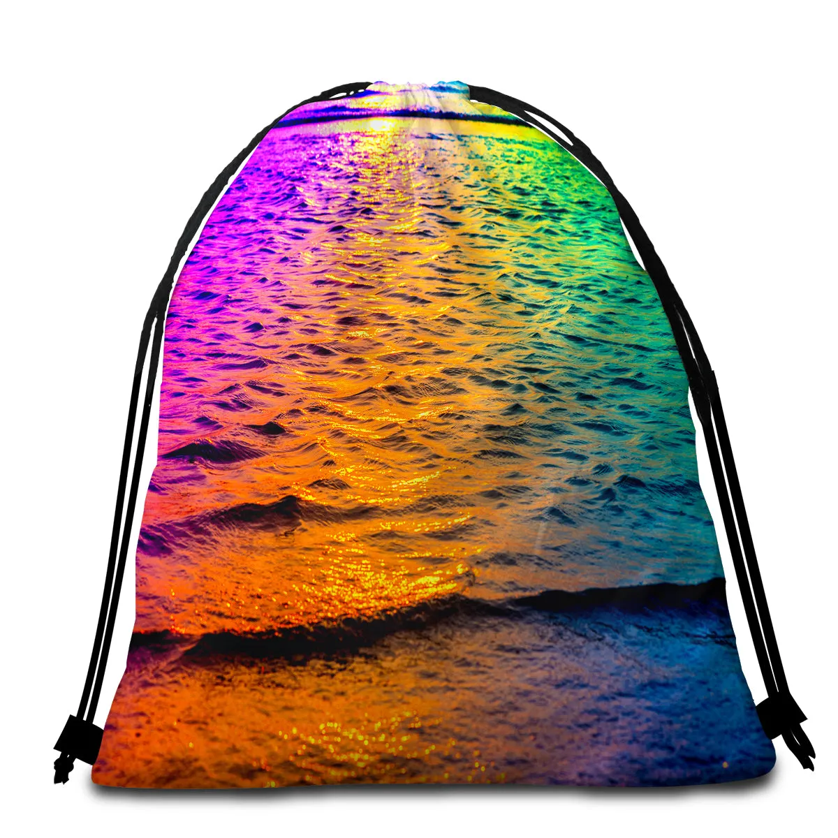 Rainbow Waves Round Beach Towel