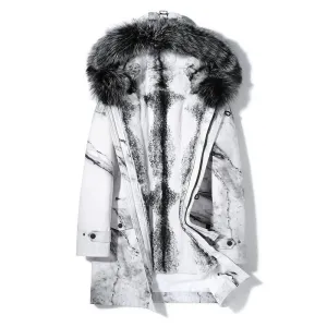 Real Rabbit Fur Liner Fox Fur Parka Marble Coat