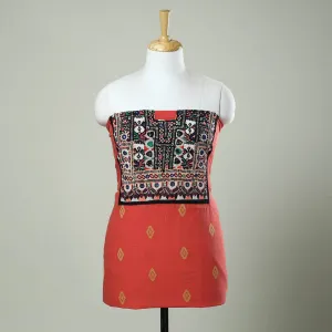 Red - Exclusive! Kutch Embroidery Work Cotton Kurta Material - 2.5 Meter