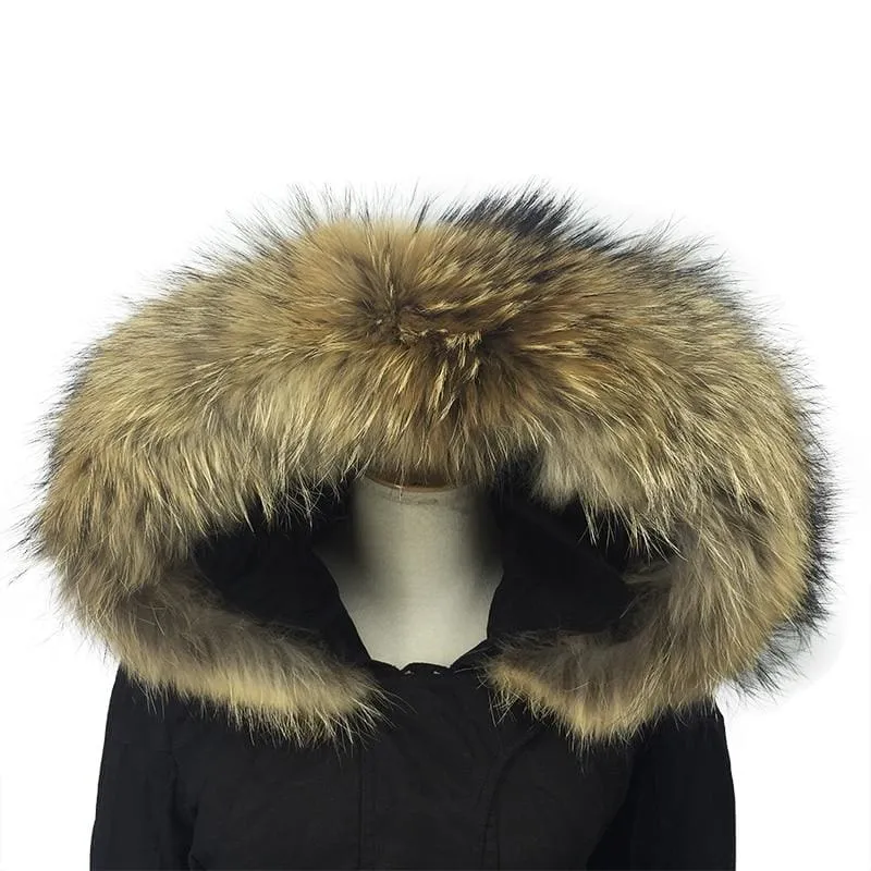 Removable Fur Hood Parka Black   Black Zips