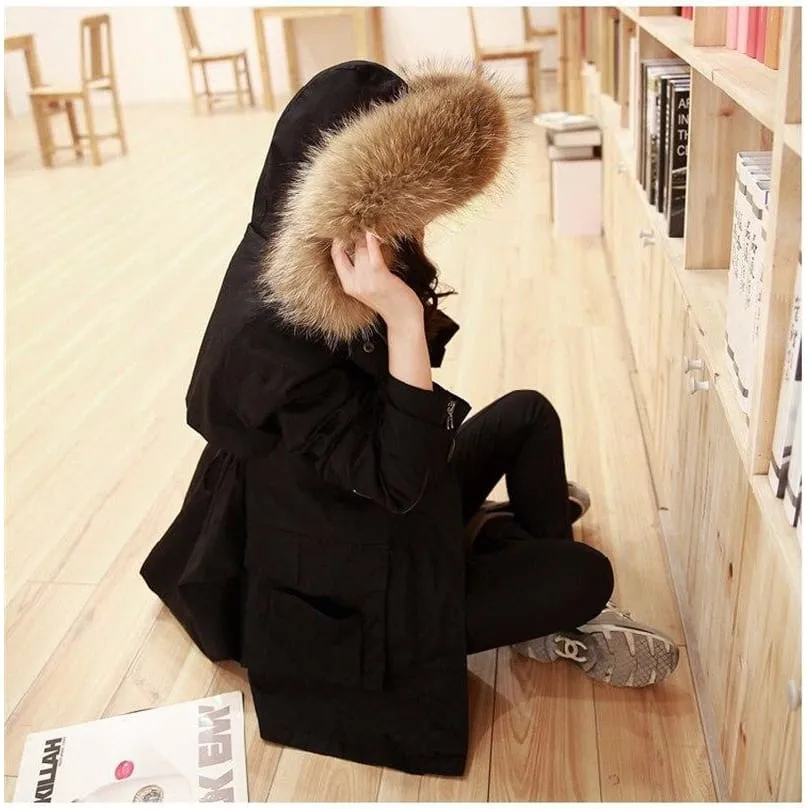 Removable Fur Hood Parka Black   Black Zips