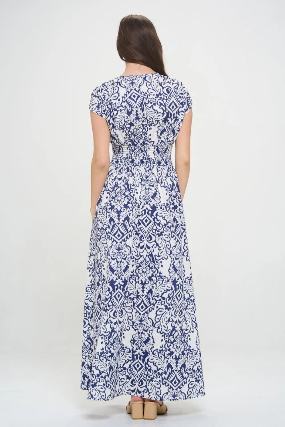 RENEE C Printed Smocked Waist Maxi Dress