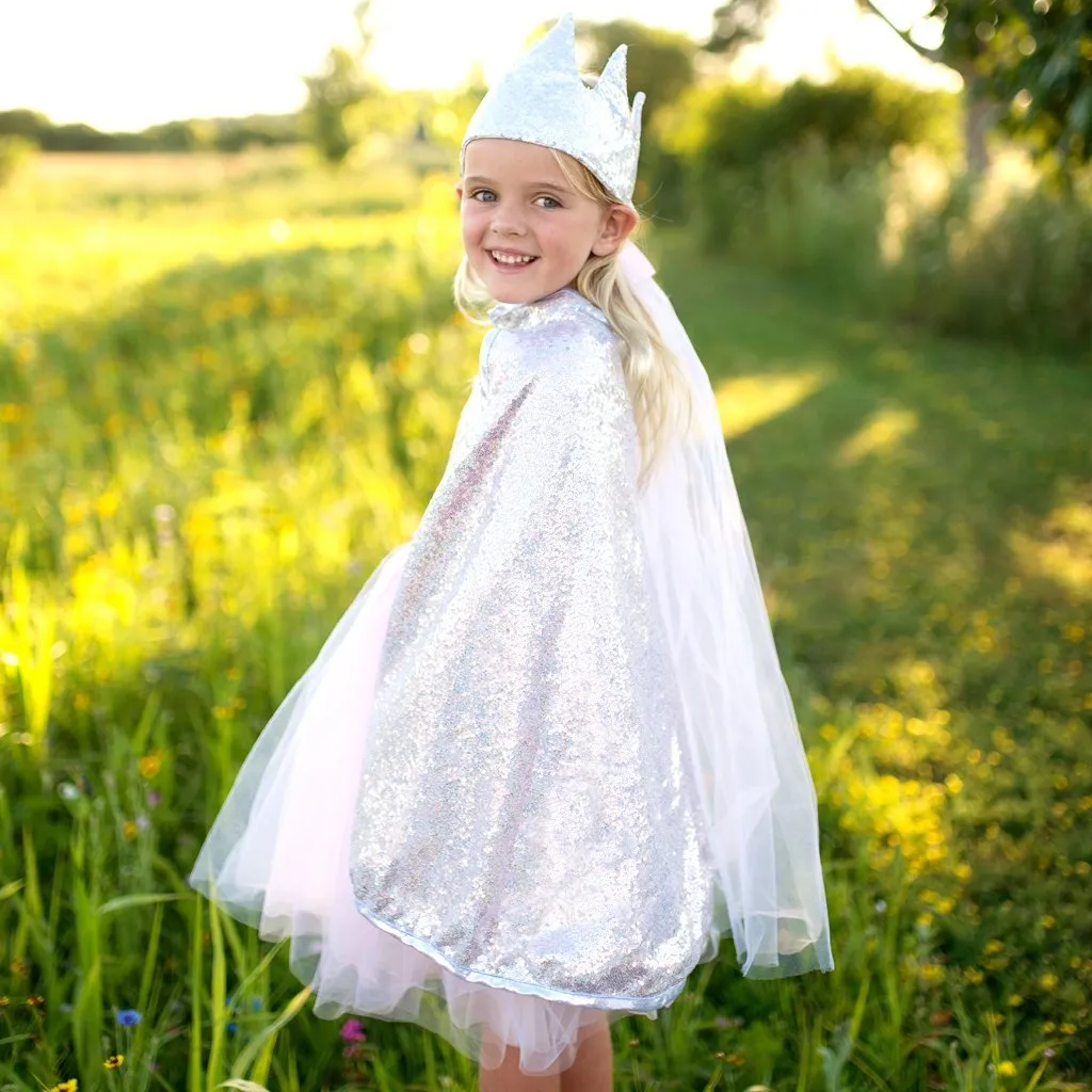 Reversible Silver Sequins / Pink Satin Cape