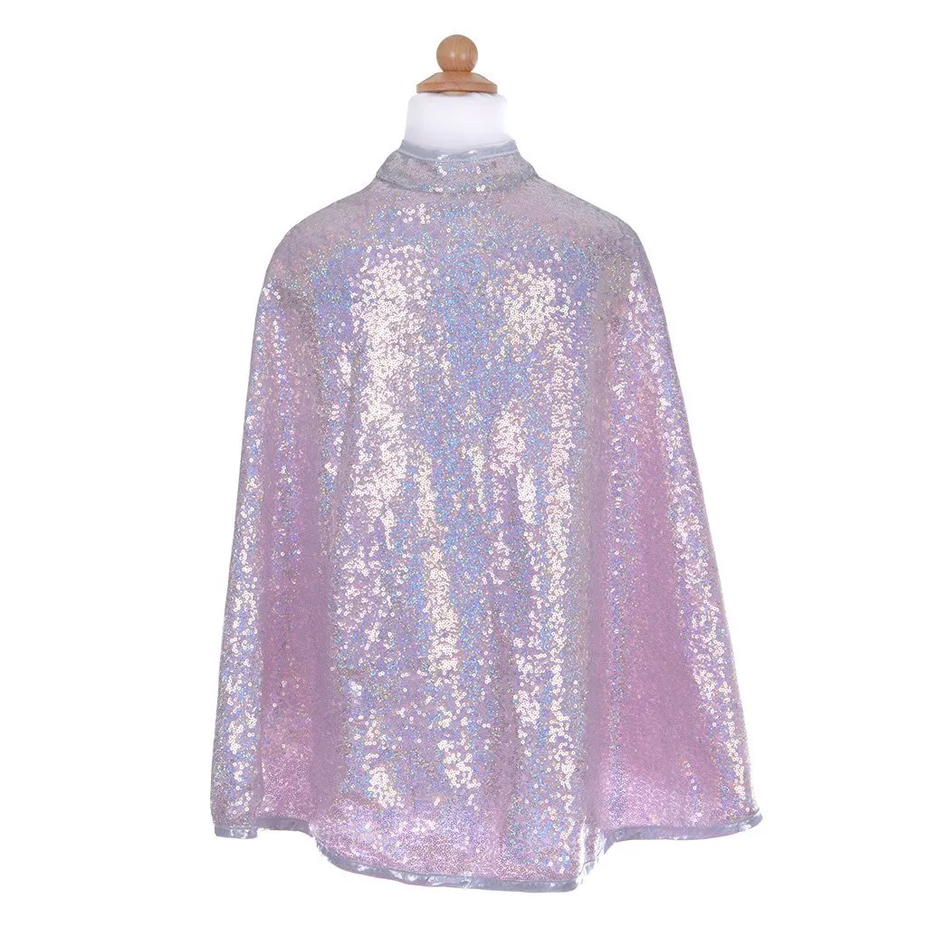 Reversible Silver Sequins / Pink Satin Cape