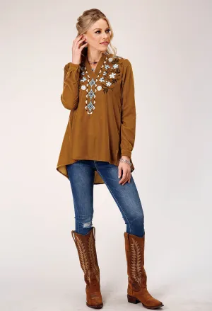 Roper Womens Velvet V-Neck Gold 100% Polyester L/S Tunic