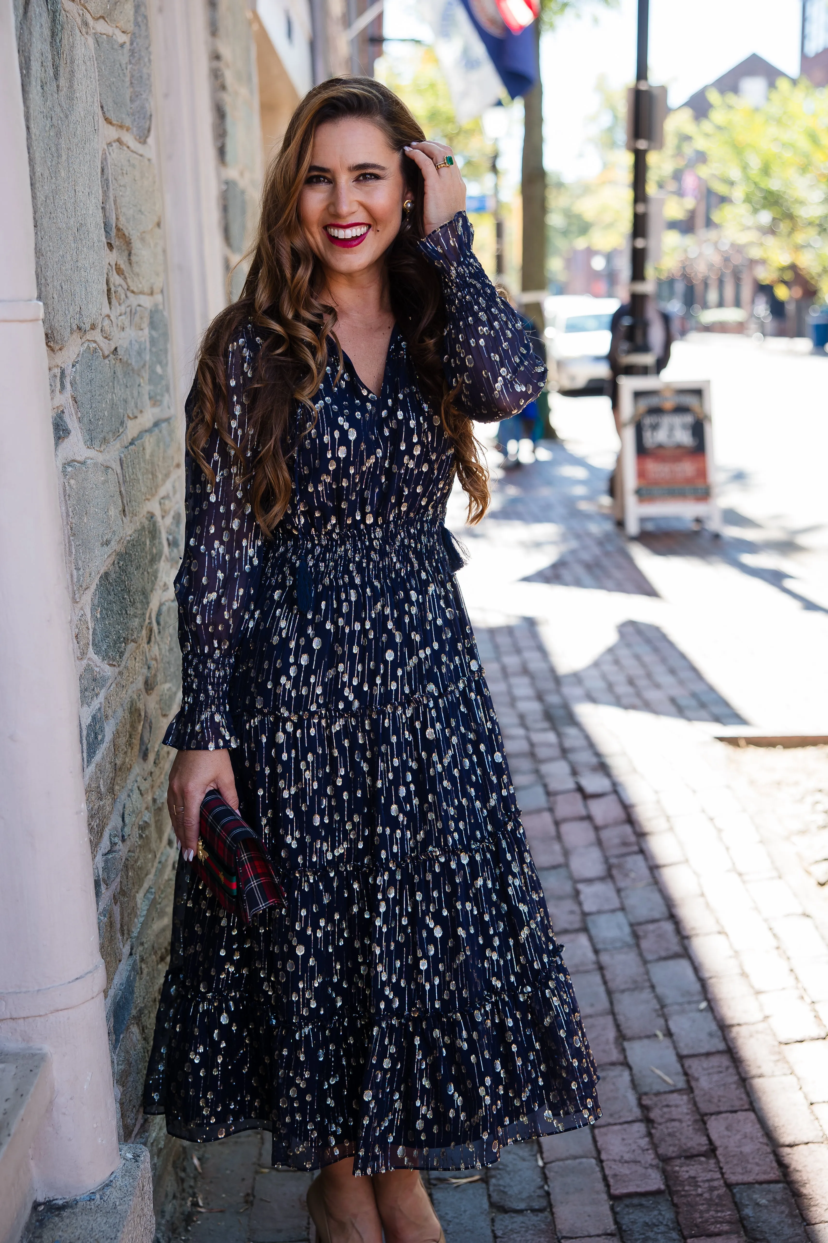 Sail to Sable Katelyn Midi Dress - Navy Clip Dot