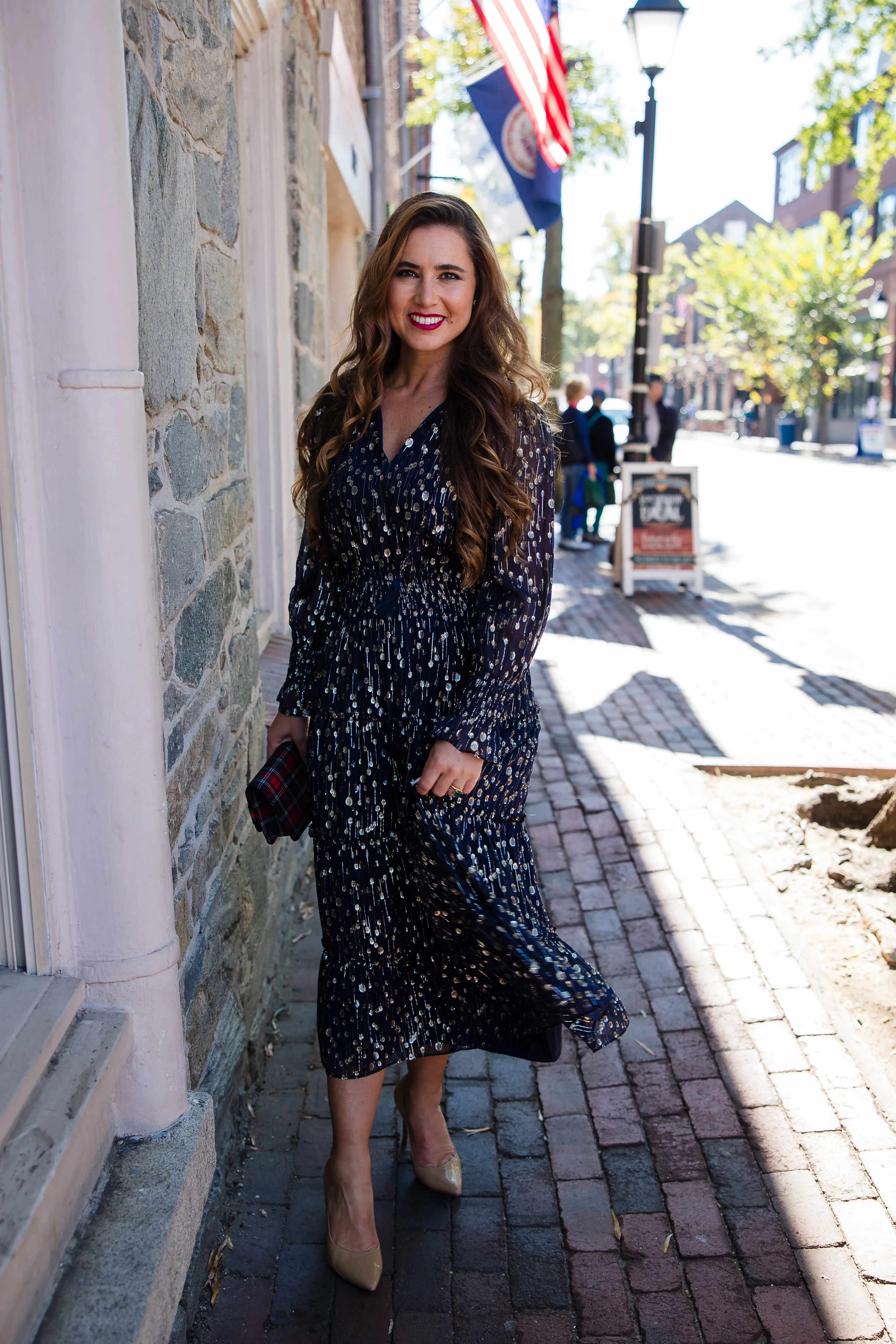 Sail to Sable Katelyn Midi Dress - Navy Clip Dot