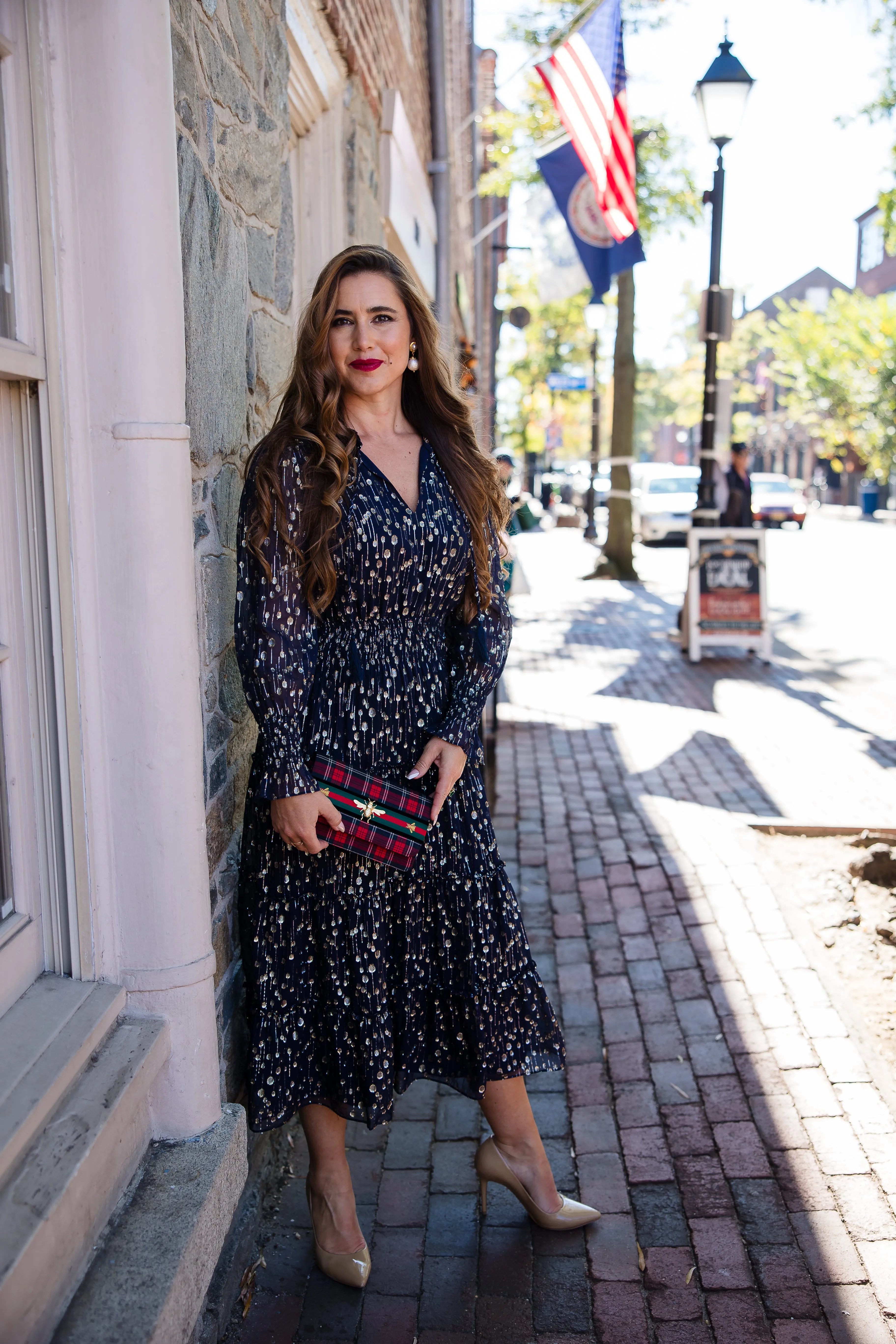 Sail to Sable Katelyn Midi Dress - Navy Clip Dot