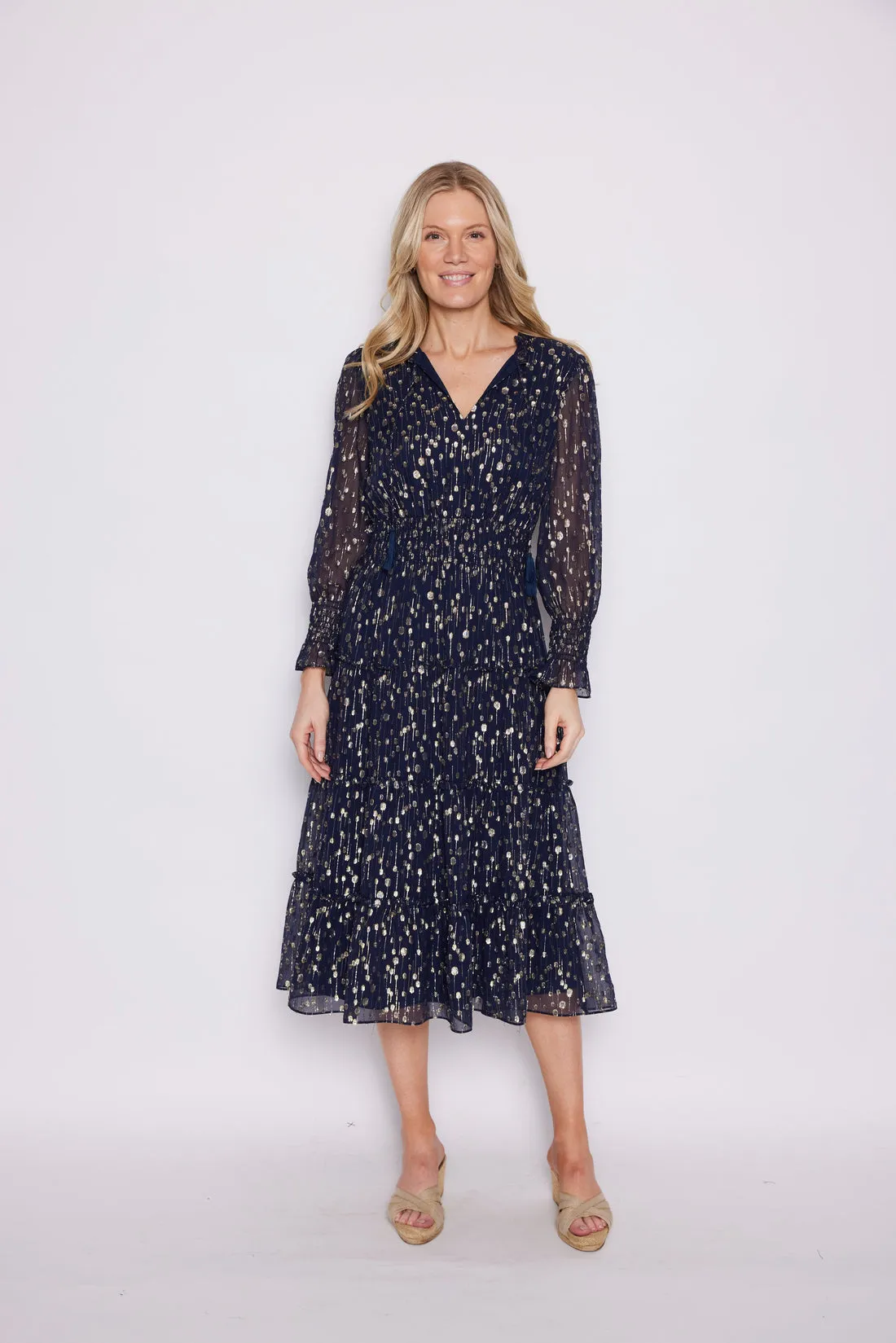 Sail to Sable Katelyn Midi Dress - Navy Clip Dot