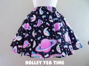 Saturn's Wish Black Mini Skater Skirt