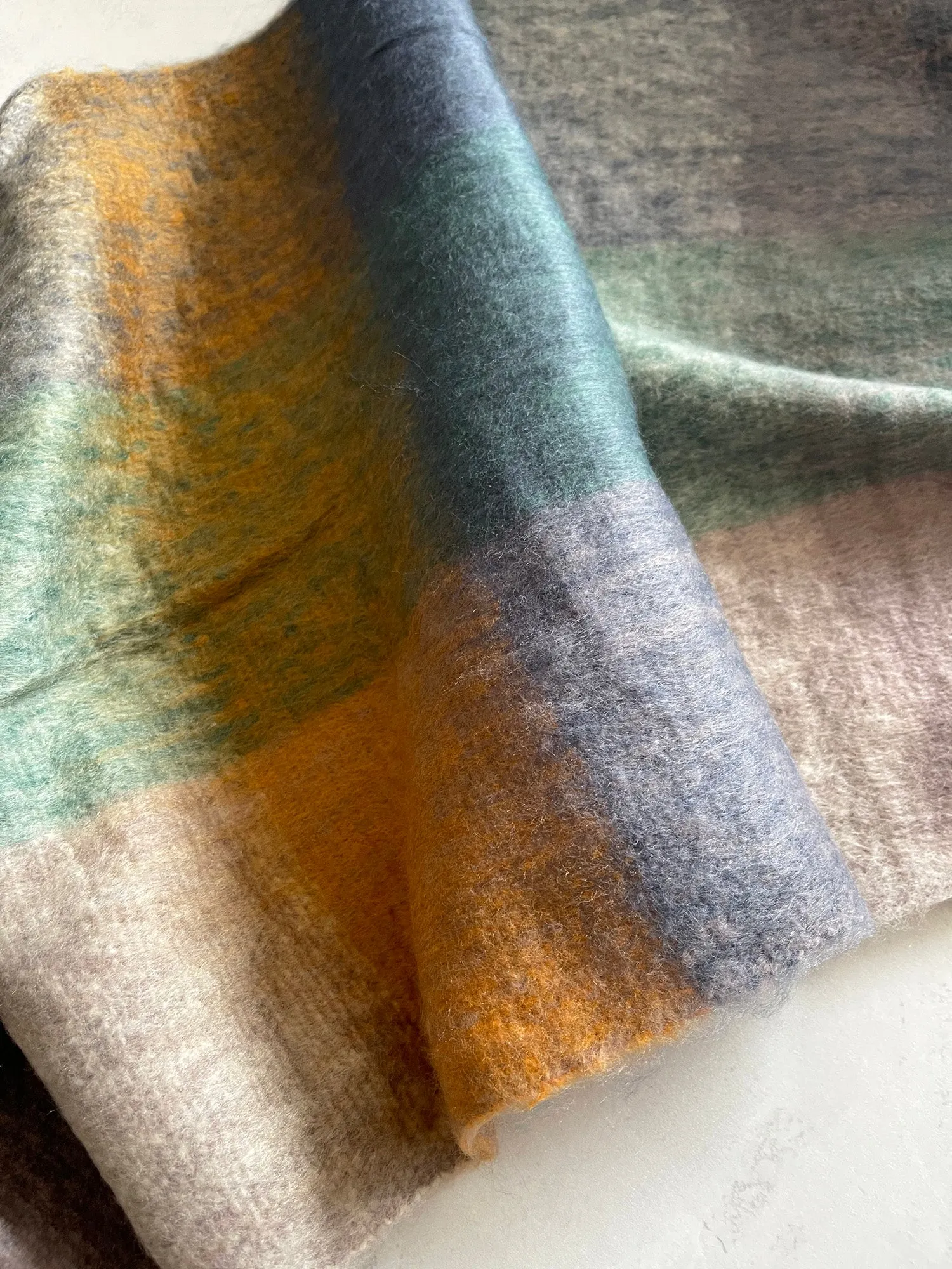 SEA GREEN CHECKED WOOL RAINBOW BLANKET SCARF OVERSIZED WINTER SHAWL WRAP