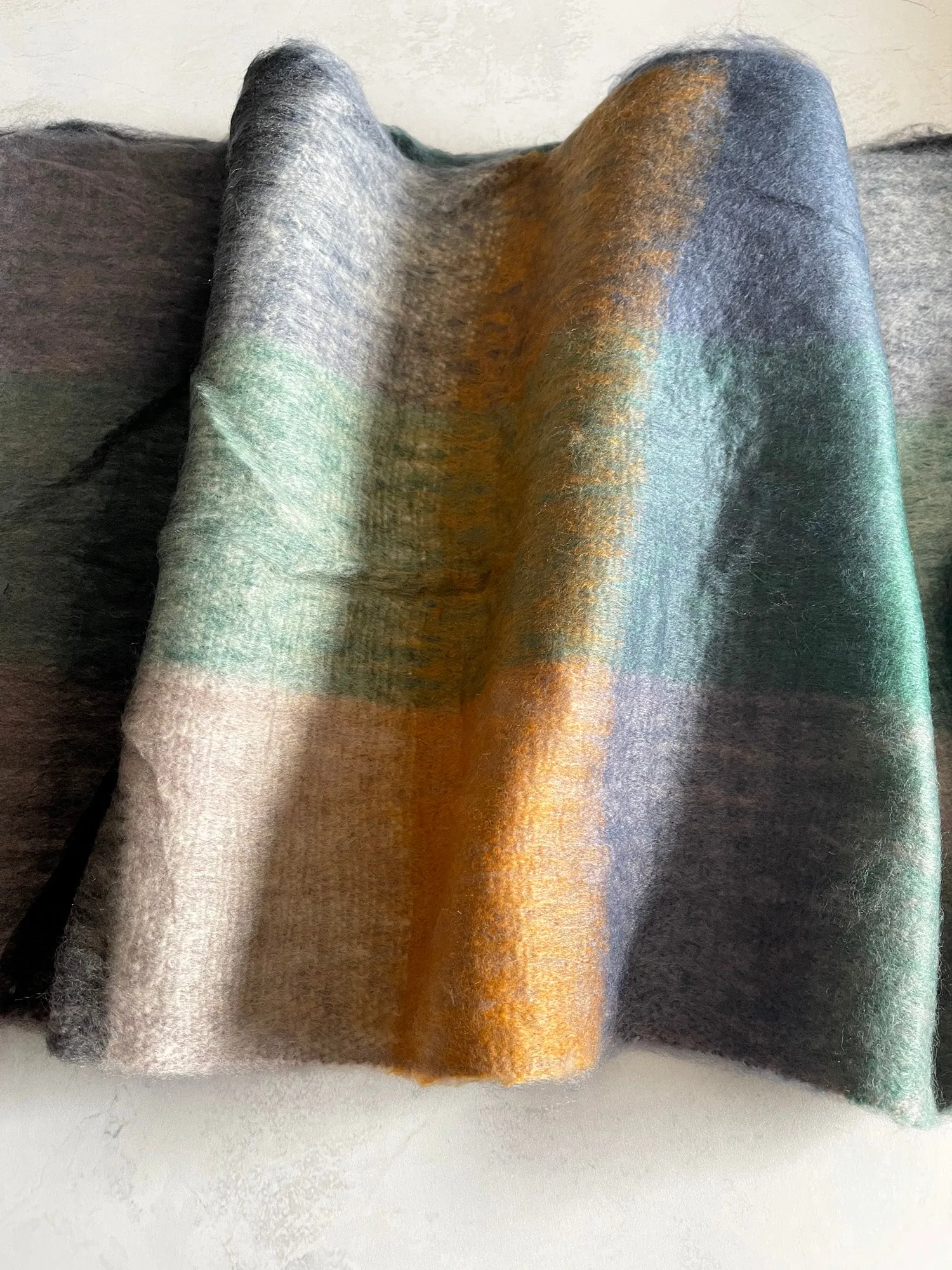 SEA GREEN CHECKED WOOL RAINBOW BLANKET SCARF OVERSIZED WINTER SHAWL WRAP