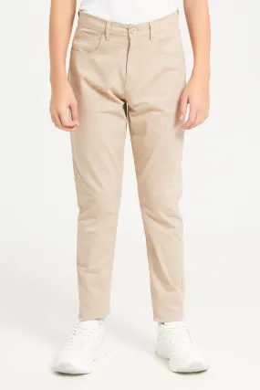 Senior Boys Beige 5 Pocket Table Trousers