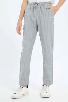 Senior Boys Grey Stripe Pull On Casual Trouser