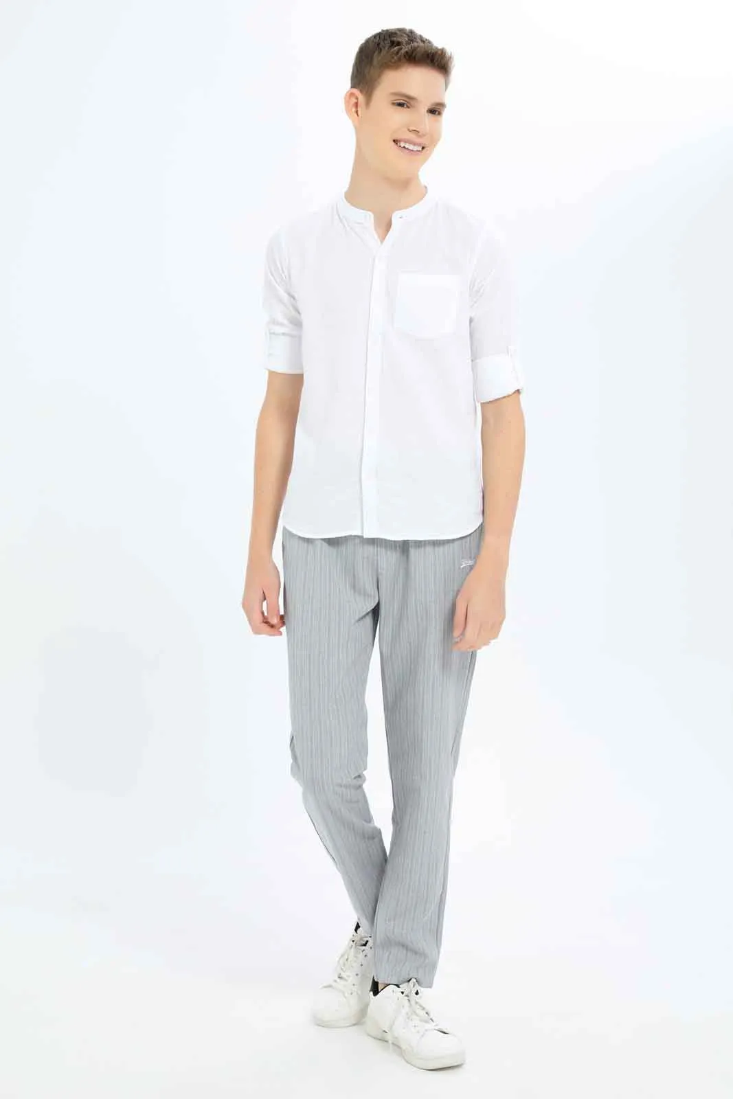 Senior Boys Grey Stripe Pull On Casual Trouser