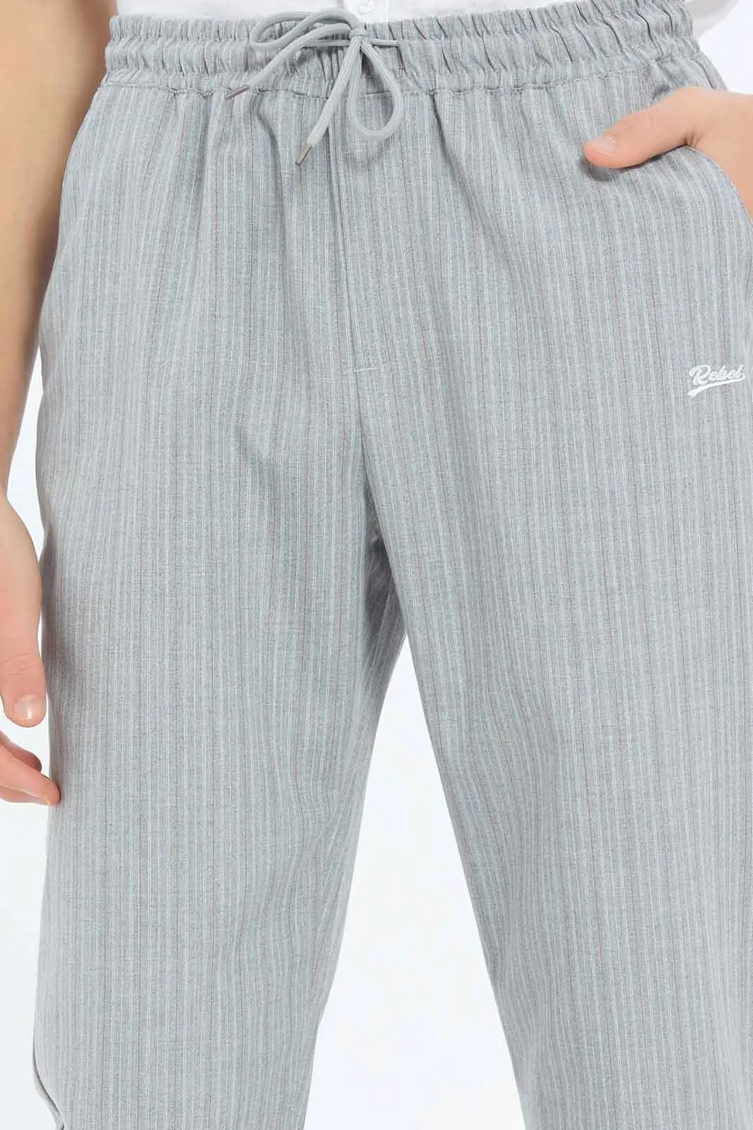 Senior Boys Grey Stripe Pull On Casual Trouser