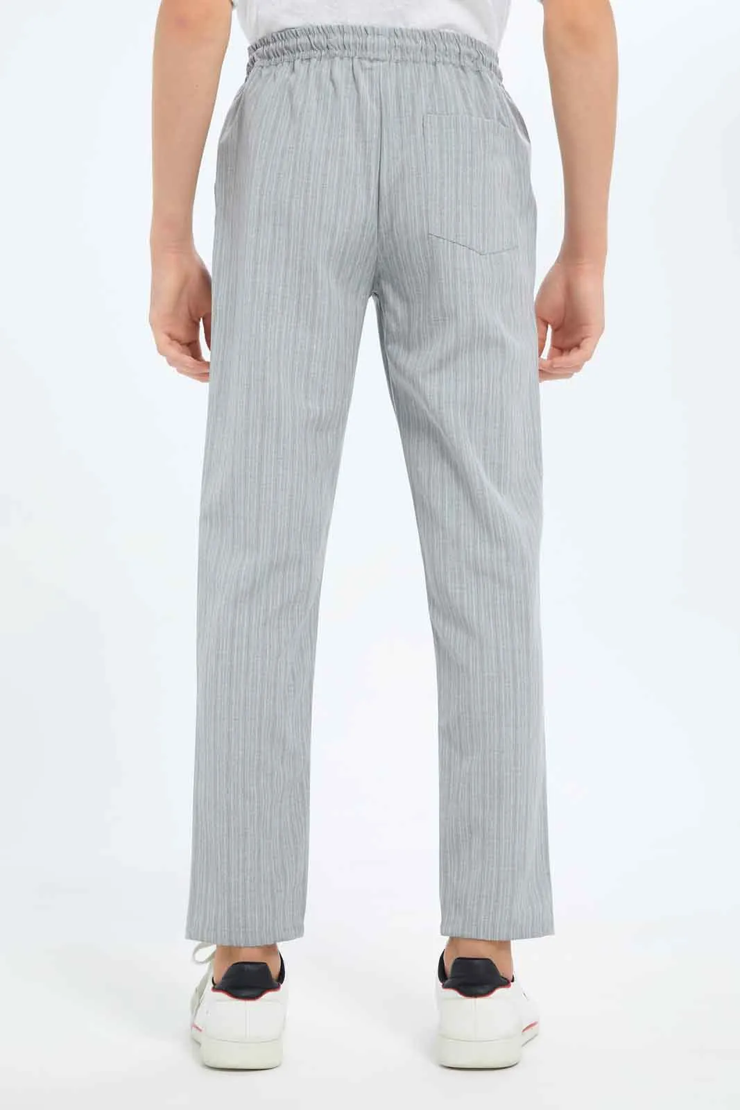 Senior Boys Grey Stripe Pull On Casual Trouser