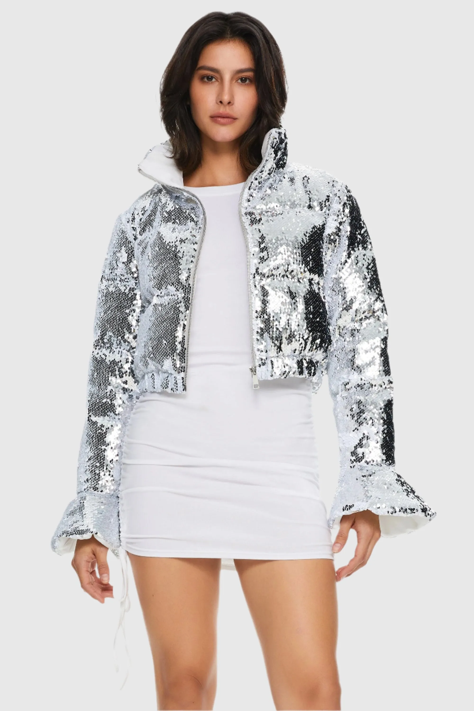 Sequin Fashion Petite Jacket with Stand Collar