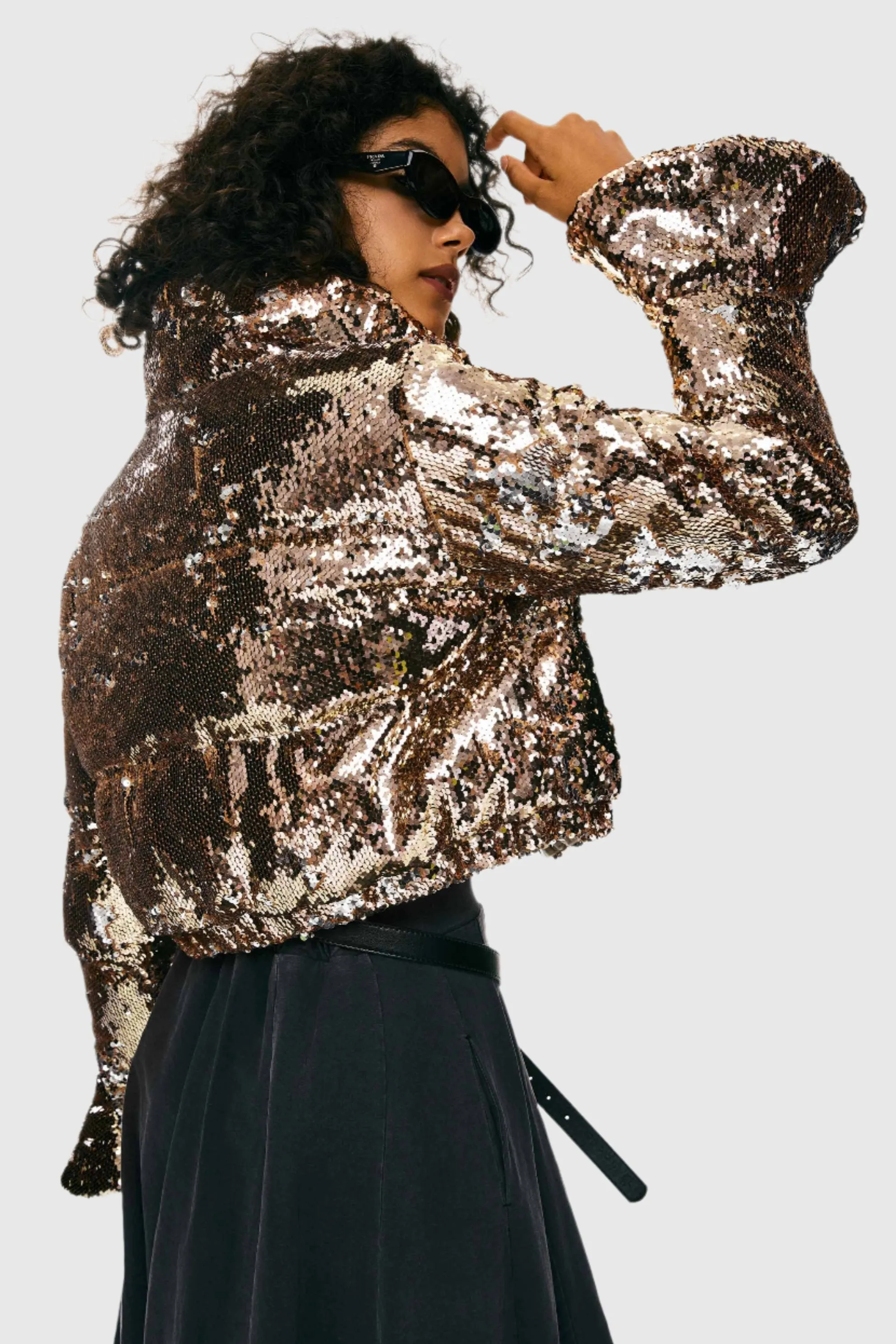 Sequin Fashion Petite Jacket with Stand Collar