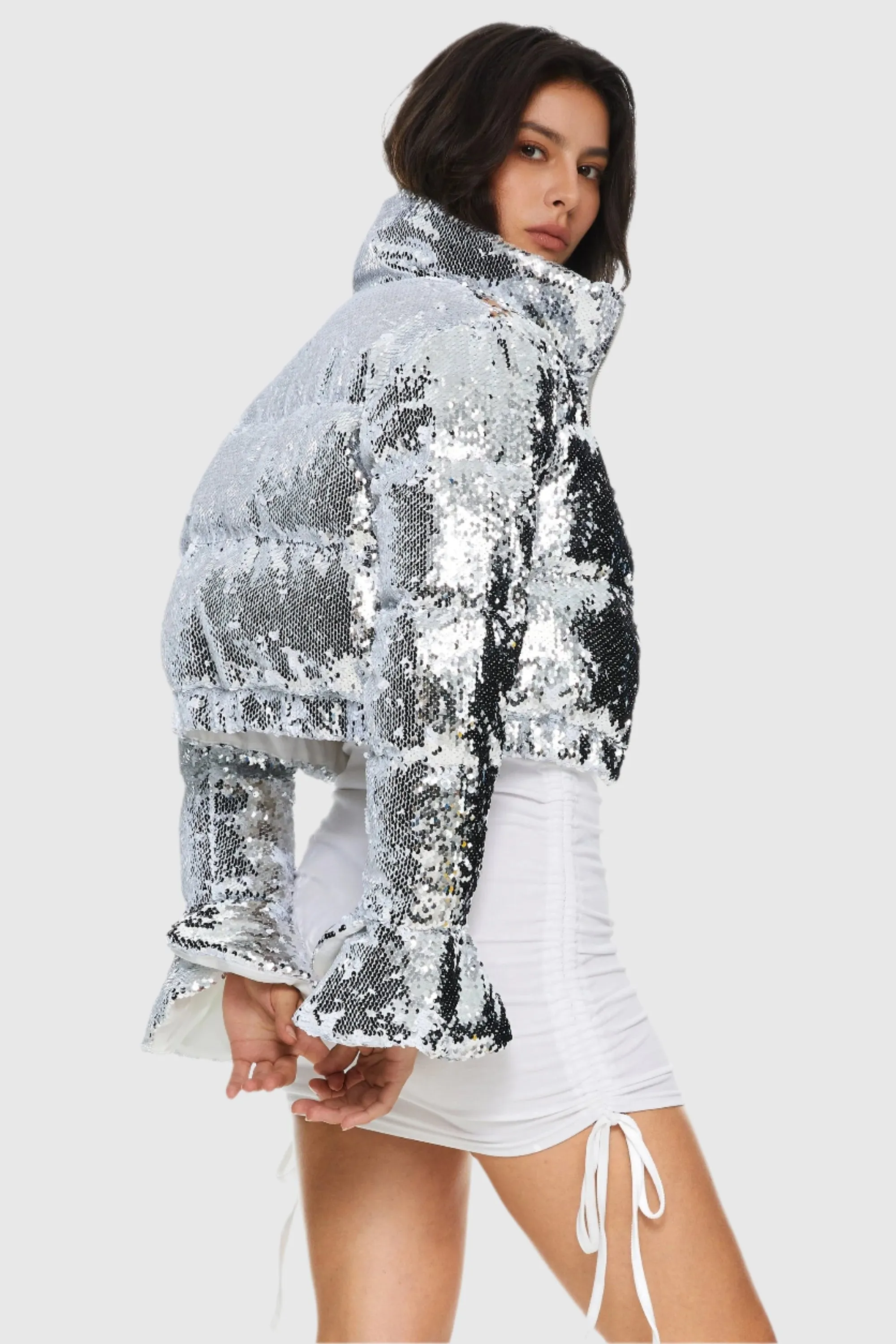 Sequin Fashion Petite Jacket with Stand Collar