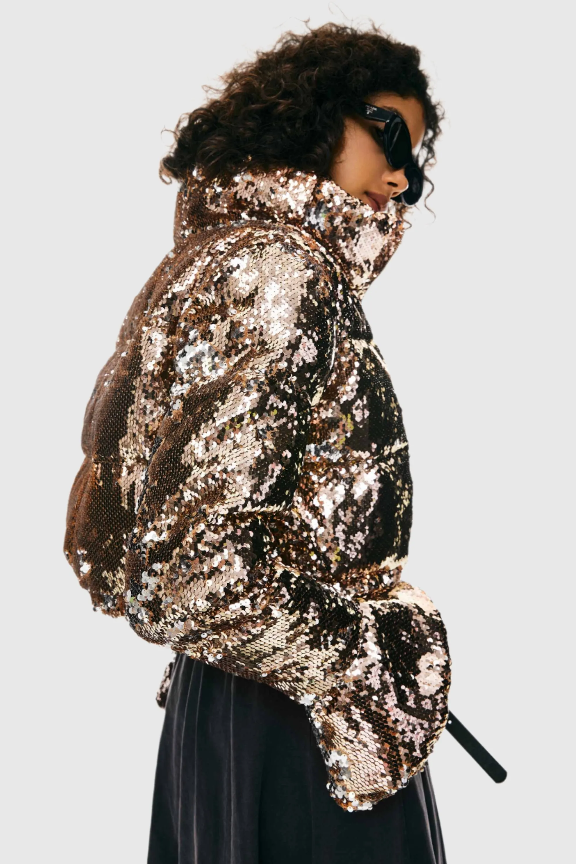 Sequin Fashion Petite Jacket with Stand Collar