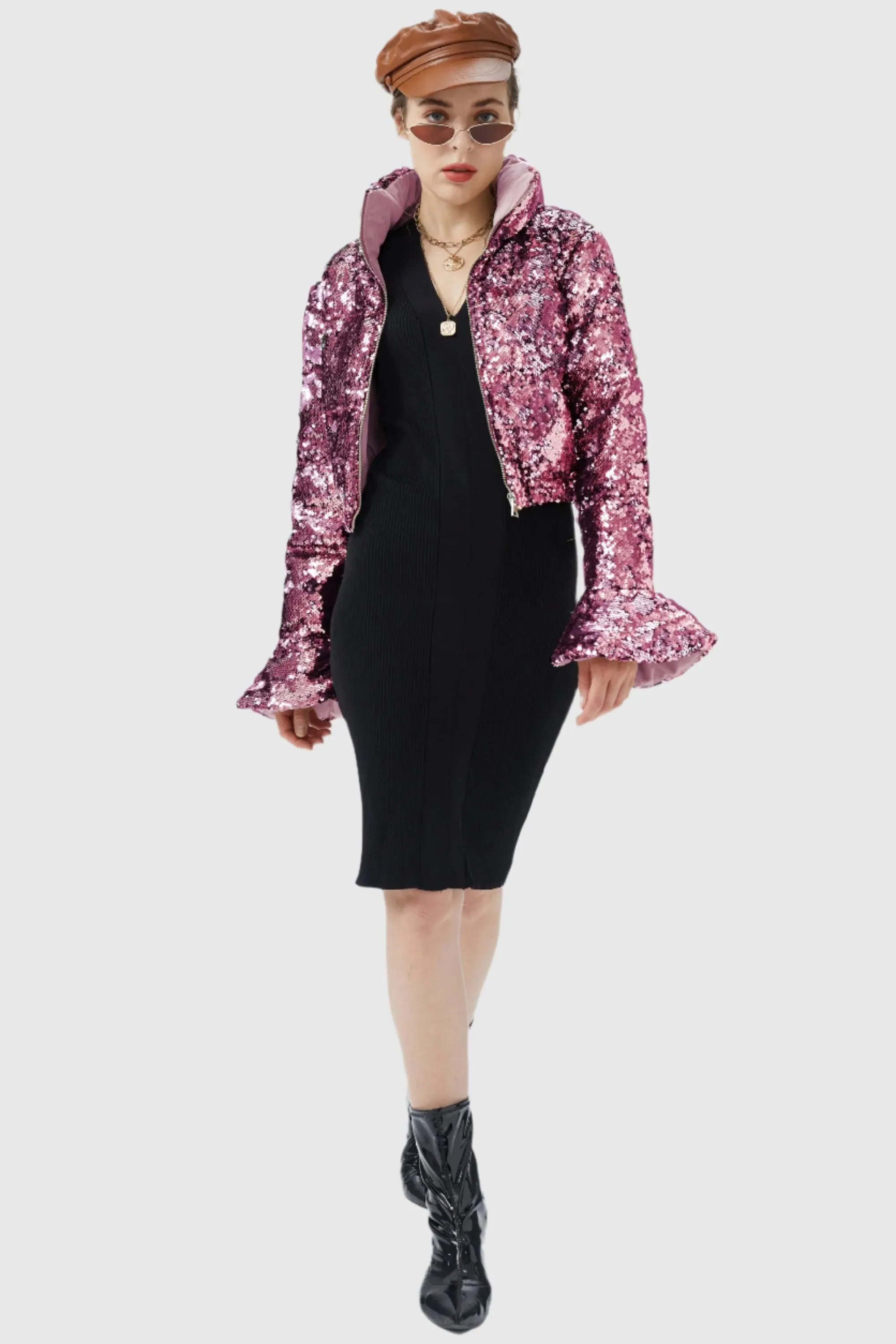 Sequin Fashion Petite Jacket with Stand Collar