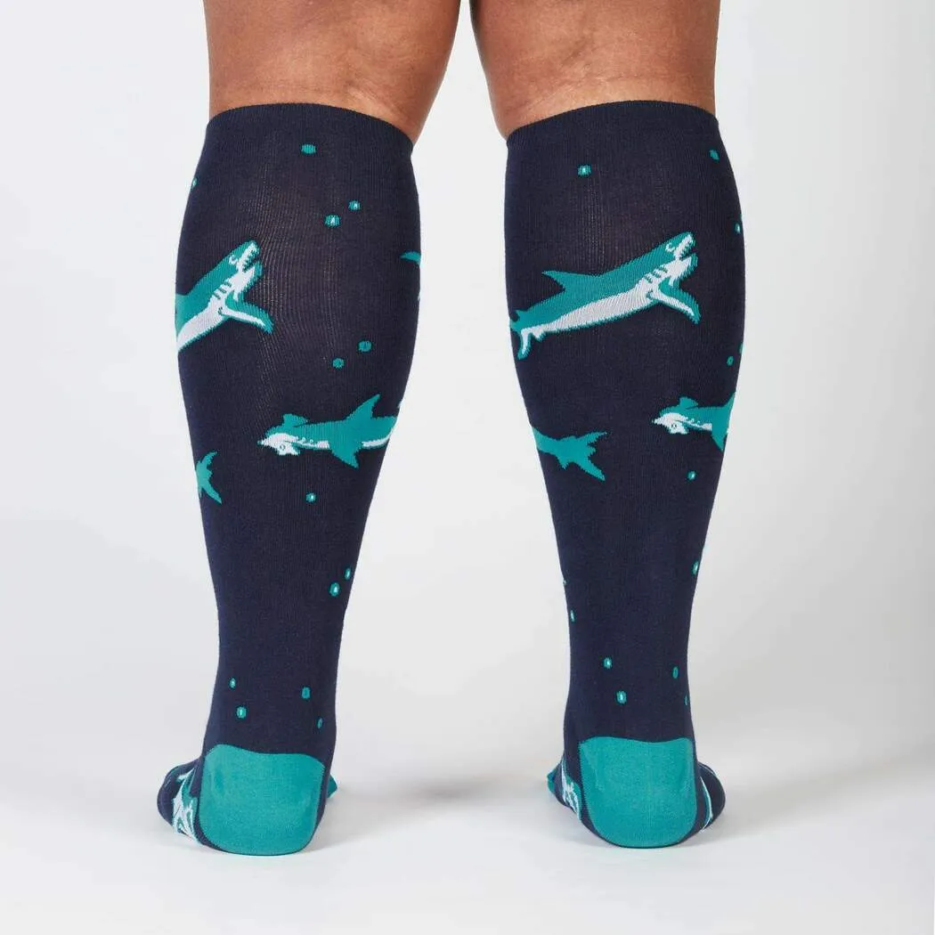 Shark Attack Knee High Socks in Extra Stretchy for Wide Calves