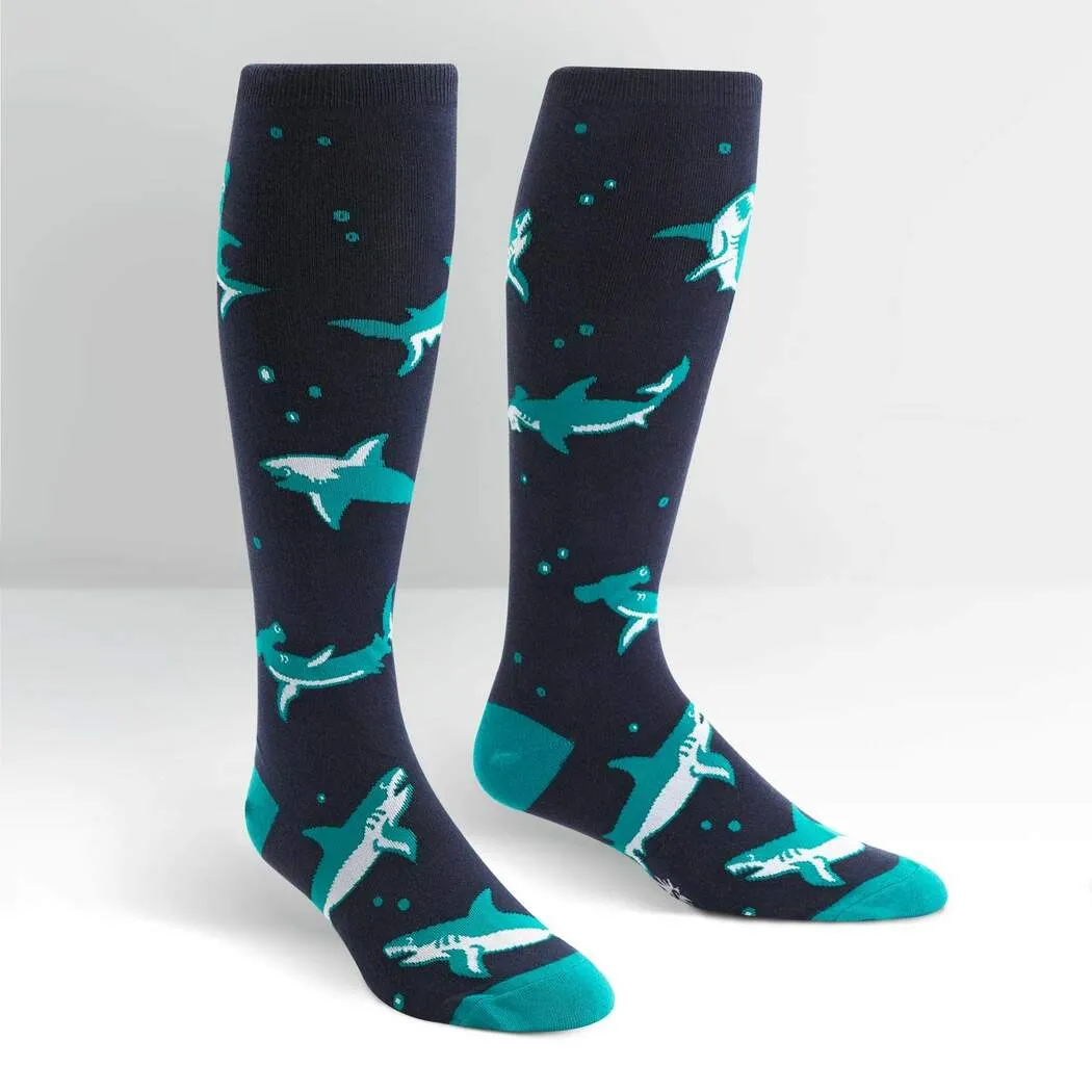 Shark Attack Knee High Socks in Extra Stretchy for Wide Calves