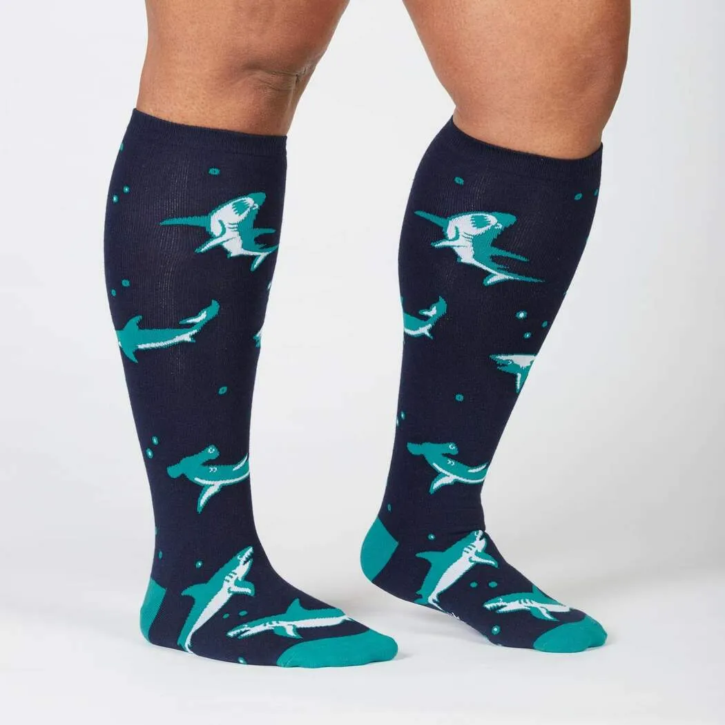 Shark Attack Knee High Socks in Extra Stretchy for Wide Calves