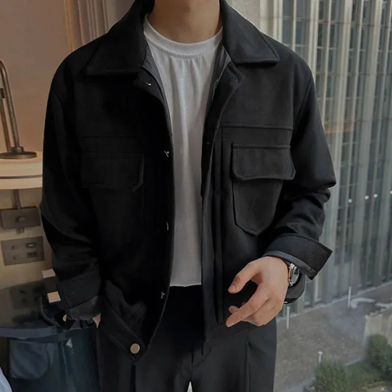 Short Jacket Men's Spring Summer Loose Turn-down Collar Coat Korean Style Trend Top Fashion Single Breasted 9C5004