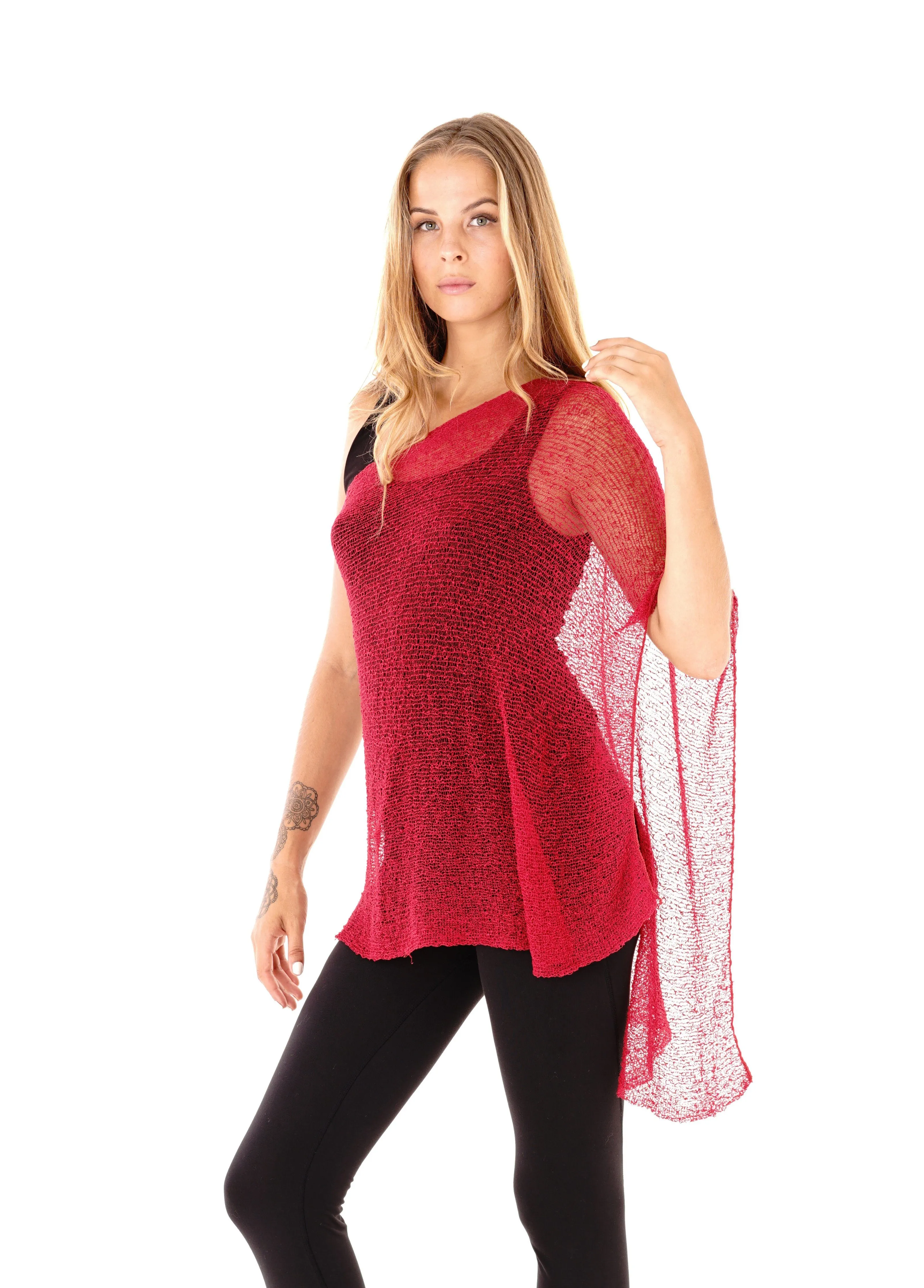 SHU-SHI Womens Sheer Knit Poncho Shrug Lightweight Cover Up One Size Fits Most