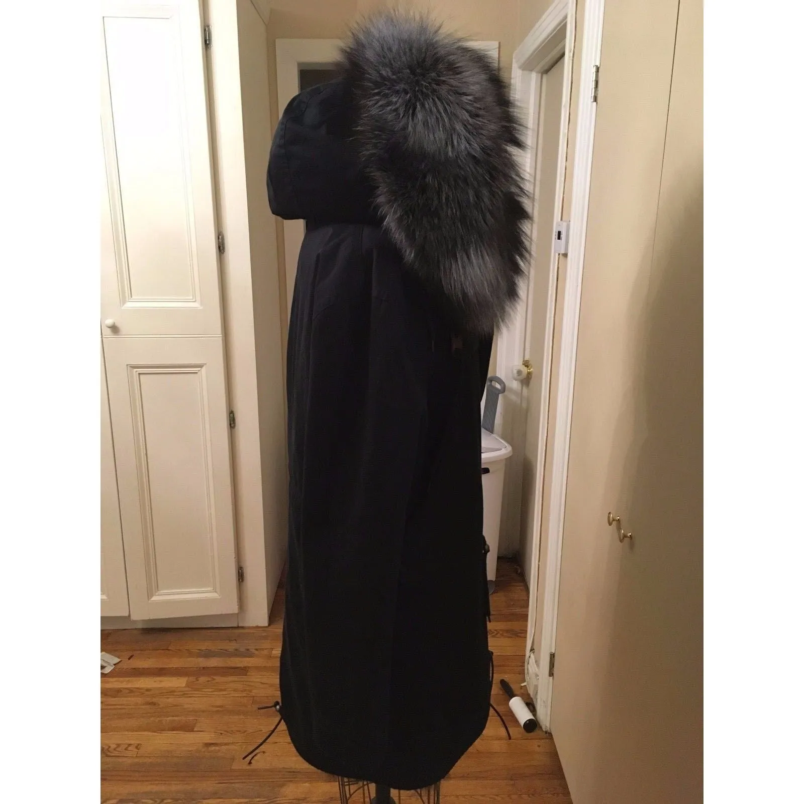 Silver Fox Fur Black Parka