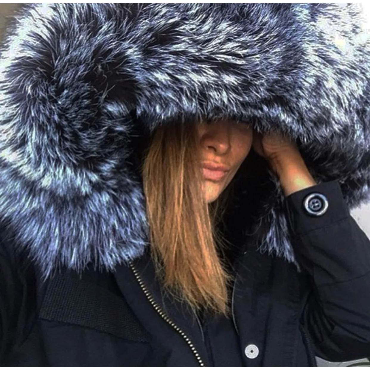 Silver Fox Fur Black Parka