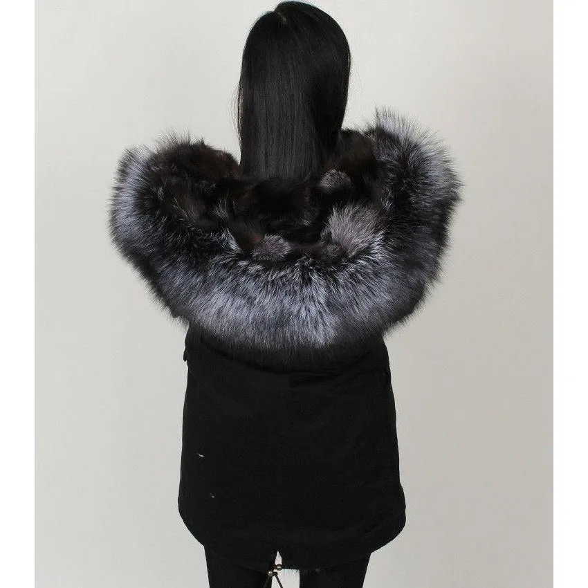 Silver Fox Fur Black Parka