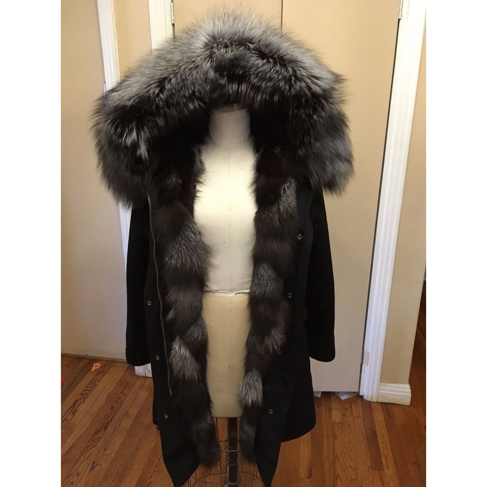 Silver Fox Fur Black Parka