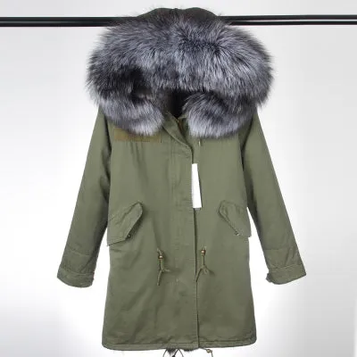 Silver Fox Fur Green Parka