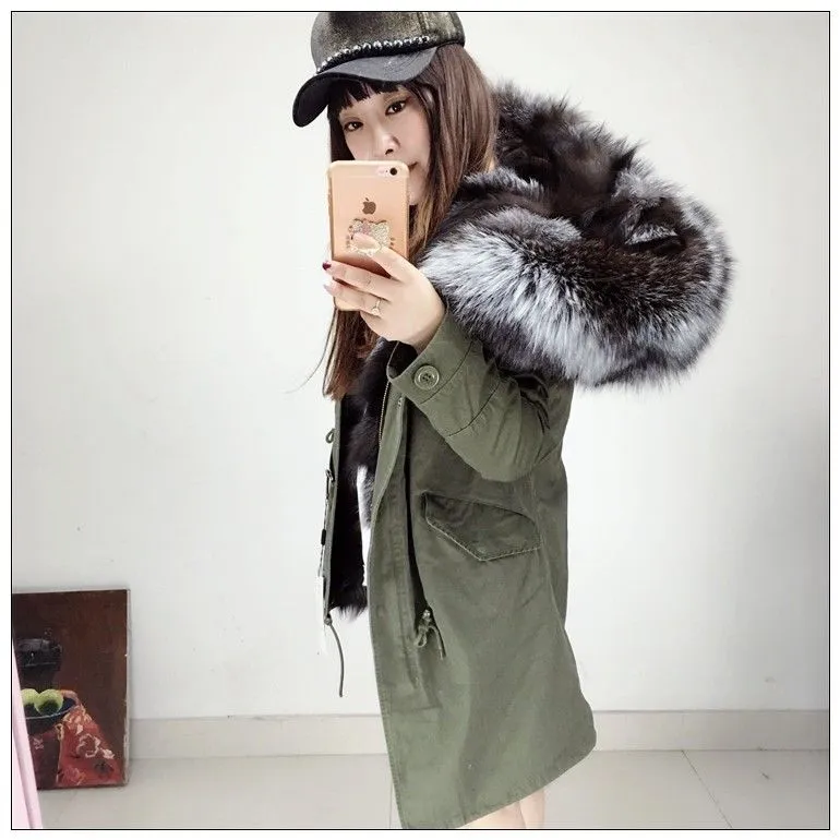 Silver Fox Fur Green Parka