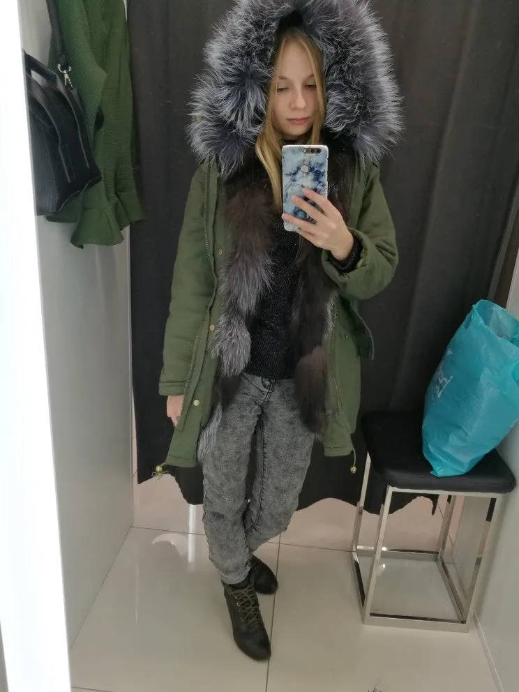 Silver Fox Fur Green Parka