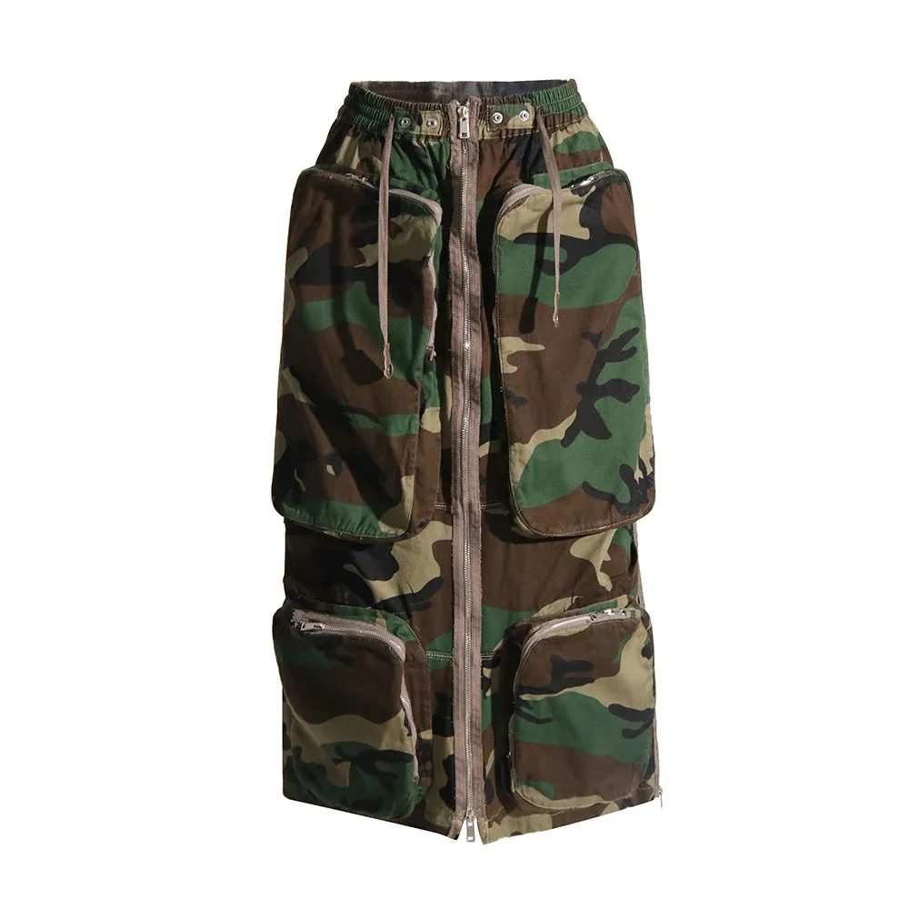 Slim Skirt For Women High Waist Spliced Zipper Casual Loose Camouflage Skirt Female Fashion Style Clothing