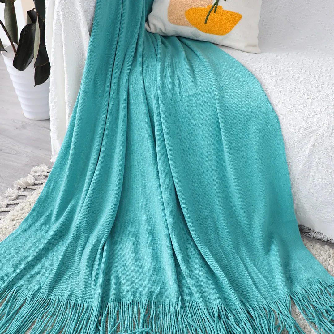 SOGA 2X Teal Acrylic Knitted Throw Blanket Solid Fringed Warm Cozy Woven Cover Couch Bed Sofa Home Decor