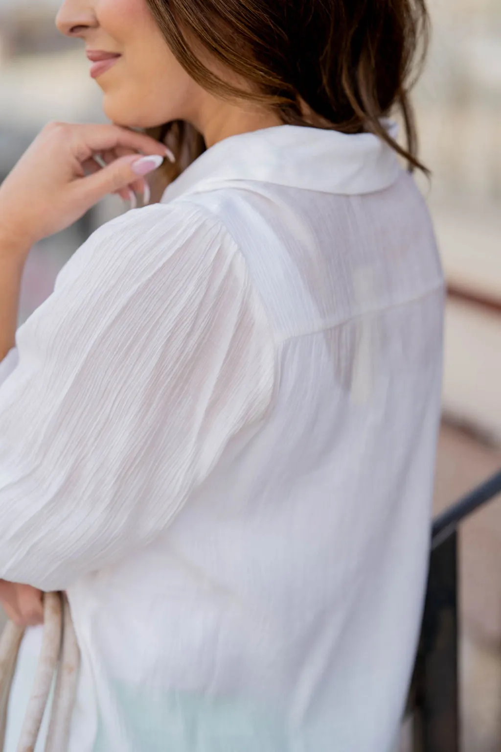 Subtle Textured Half Sleeve Button Up Blouse