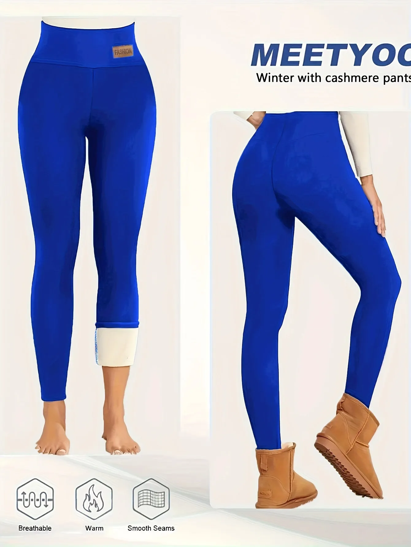 Thermal Underwear Pants - Fleece-Lined, High-Waisted, Thickened Warm, Slim Fit, Faux Leather Patch, Winter Trousers for Women