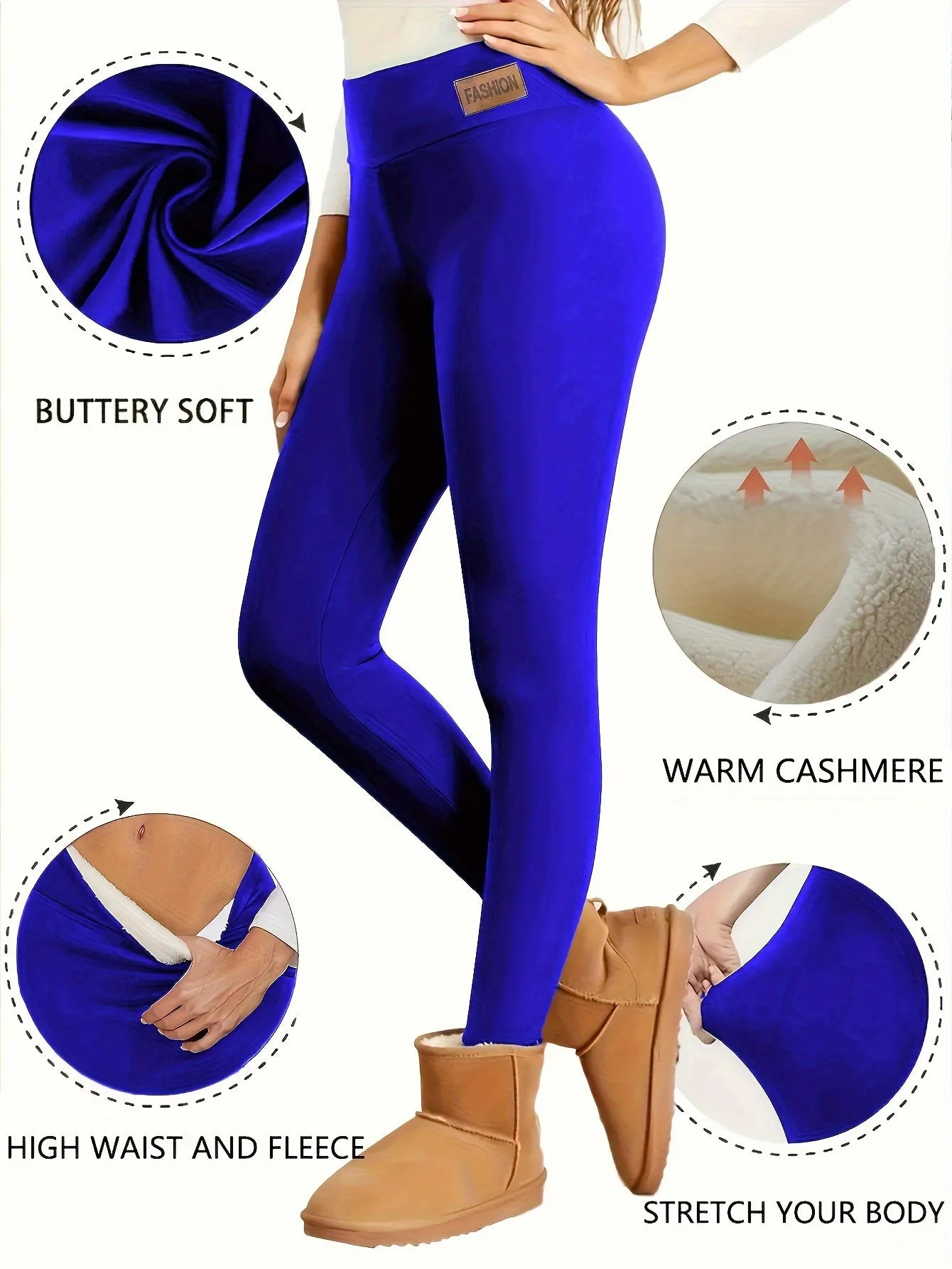 Thermal Underwear Pants - Fleece-Lined, High-Waisted, Thickened Warm, Slim Fit, Faux Leather Patch, Winter Trousers for Women