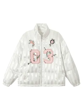 Thesupermade Letter Embroidered Stand Collar Cotton Coat